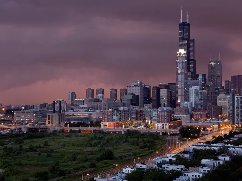 город, chicago, вечер