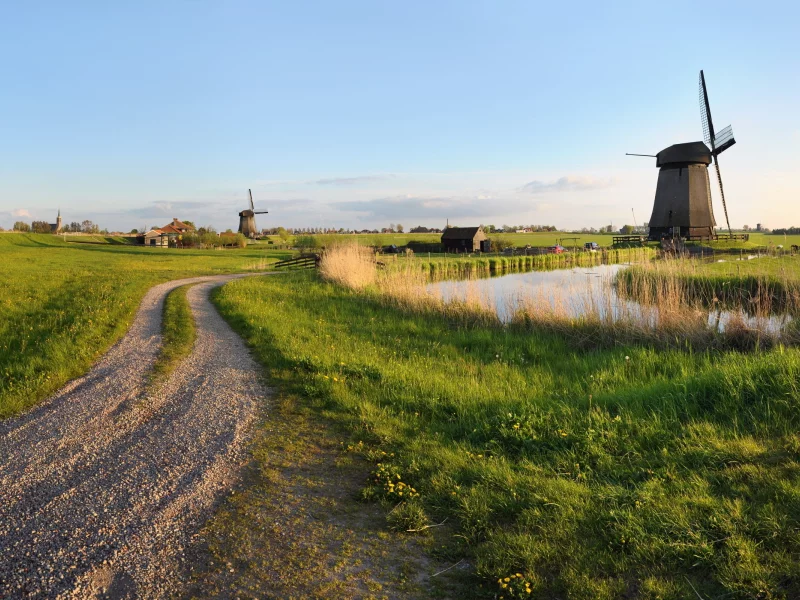 мельница, дорога, небо, поле