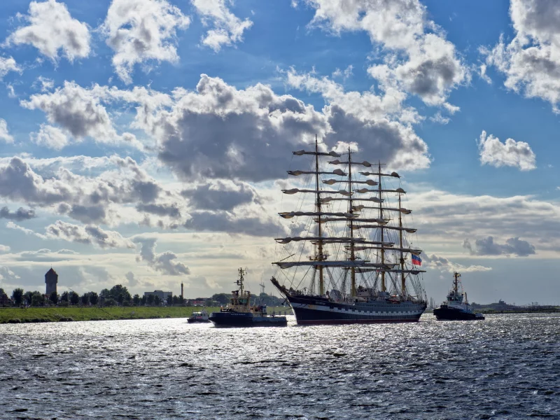 корабли, море, небо, лето