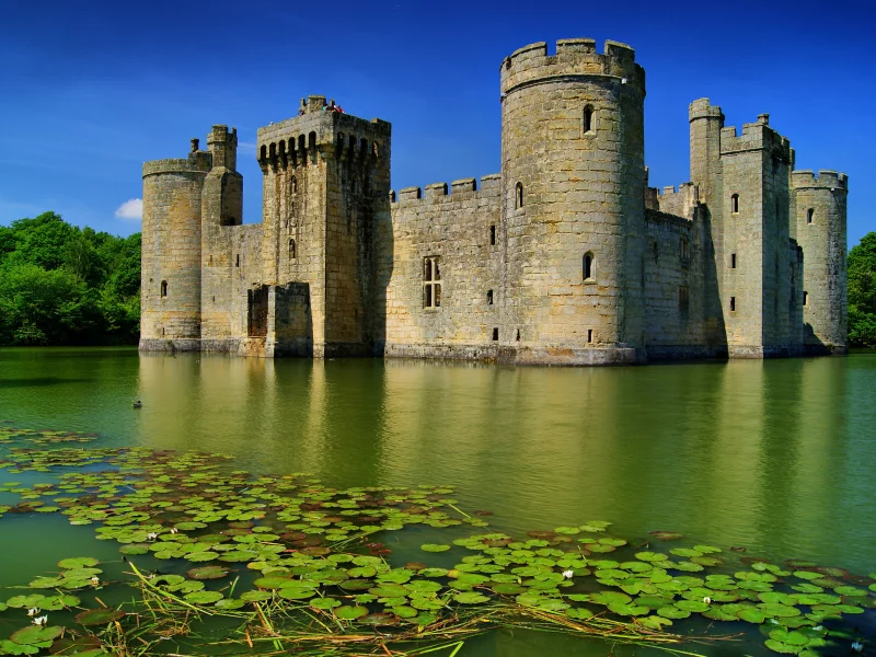 вода, англия, замок, Bodiam, лето