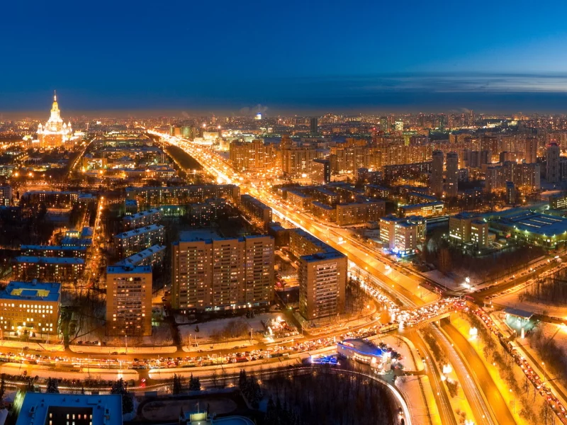 огни, дорога, москва, ночь