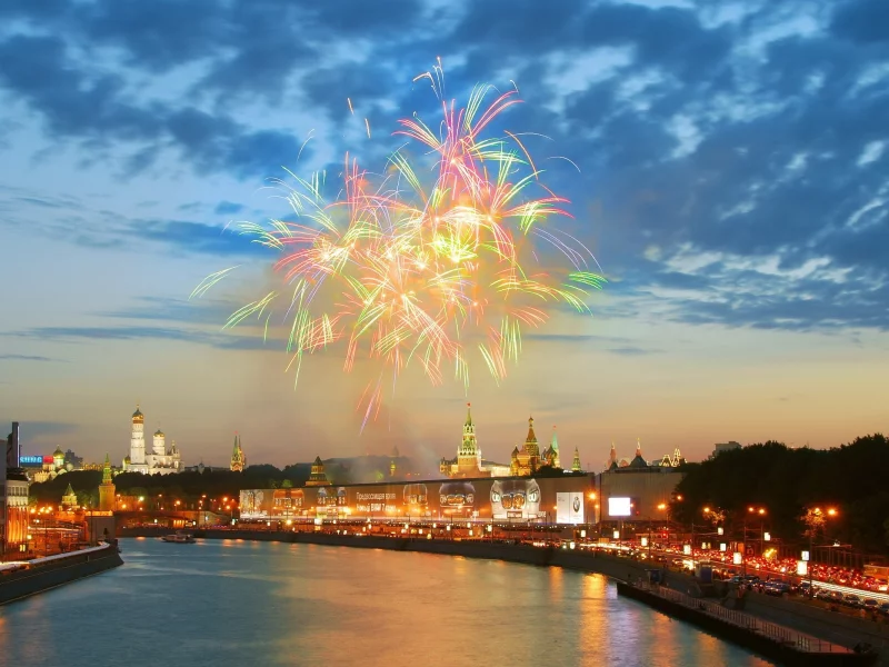 река, салют, кремль, москва