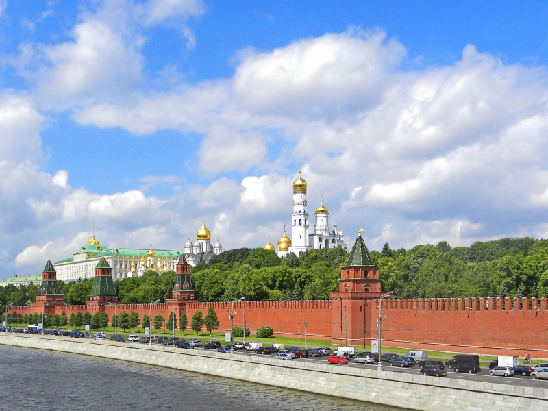 кремль, москва, панорама, река, дорога