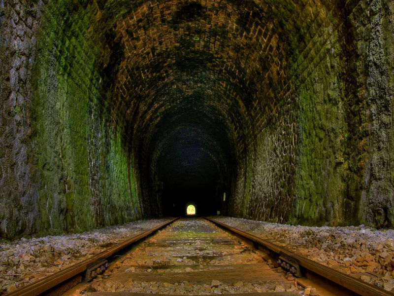 туннель, дорога, рельсы