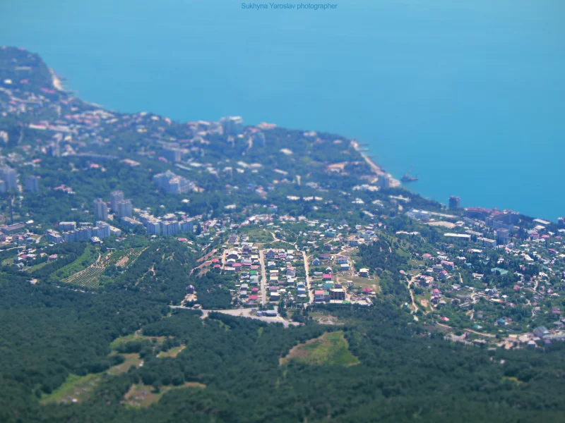 гора, море, миниатюра, город