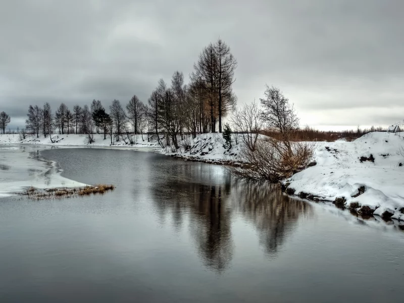 пейзаж, зима, река, природа