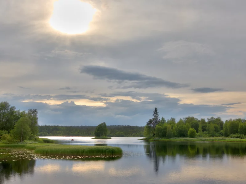 озеро, пейзаж, небо