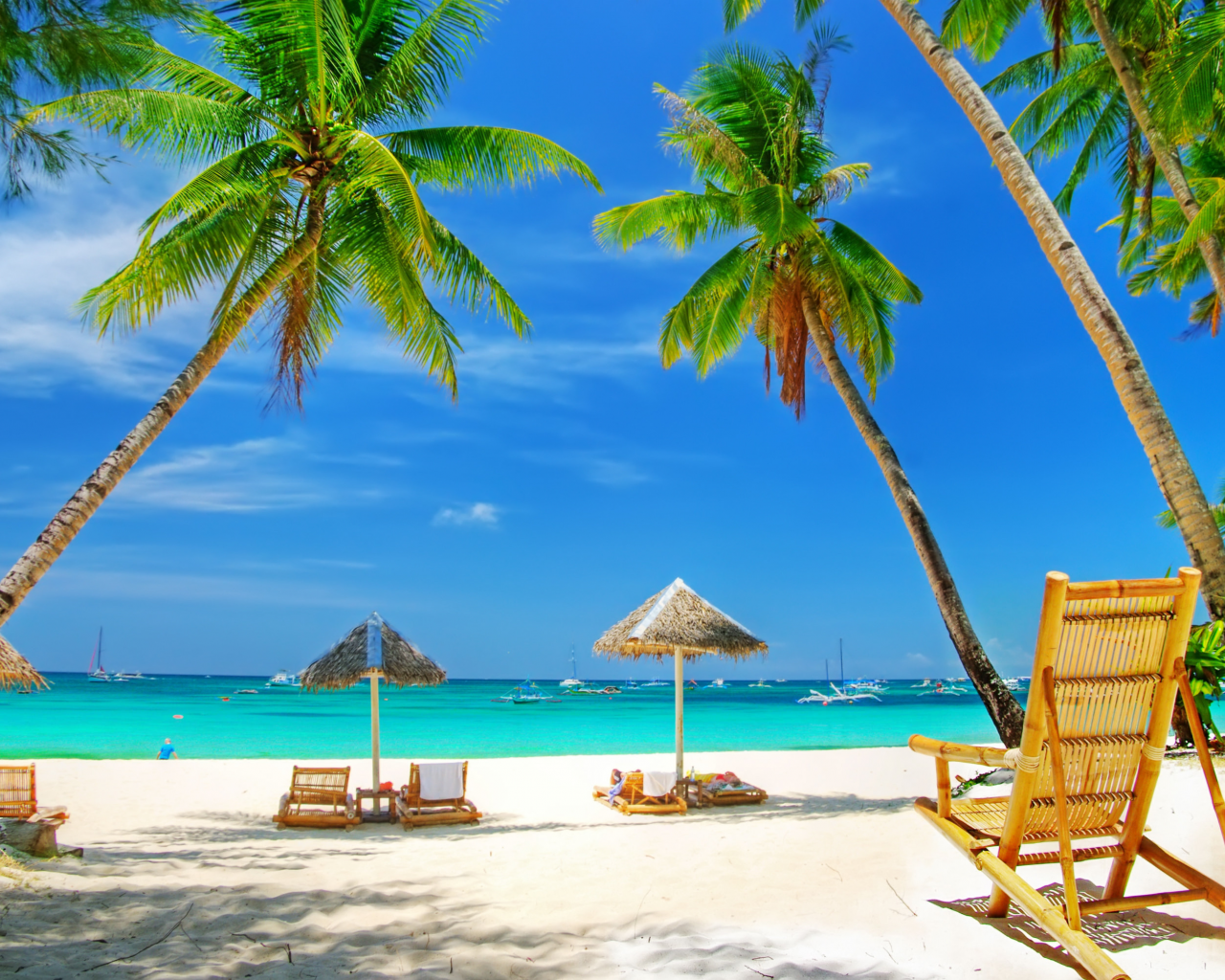 песок, пальмы, пляж, море, отдых, зонтики