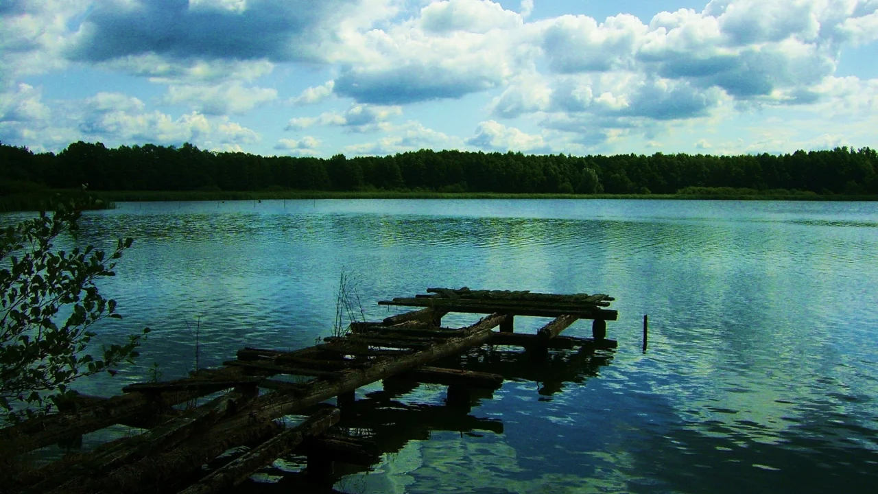 озеро, вода, облака, мост