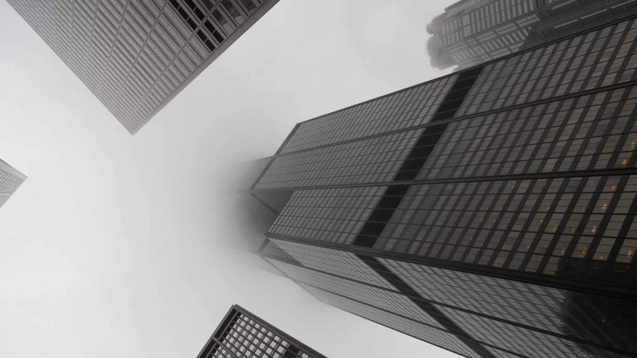 fog, scyscrapers, city