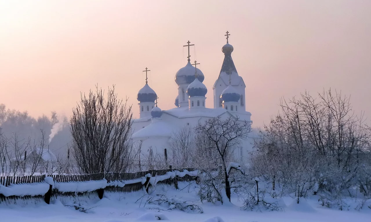 снег, церковь, зима