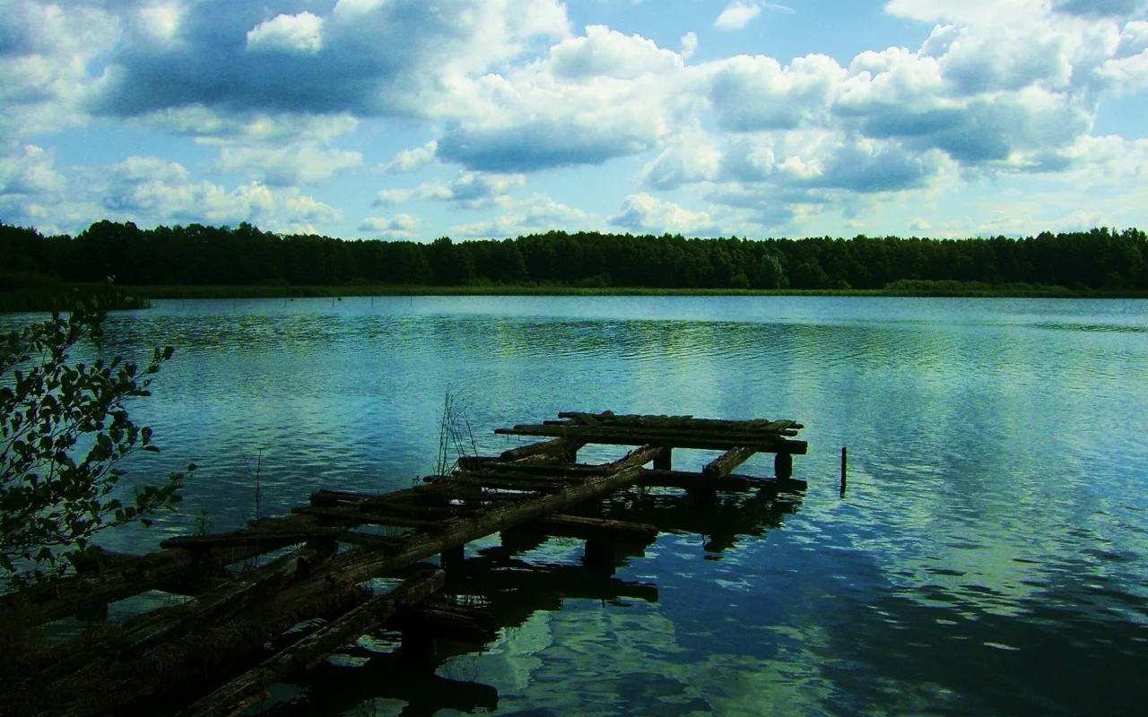 озеро, вода, облака, мост