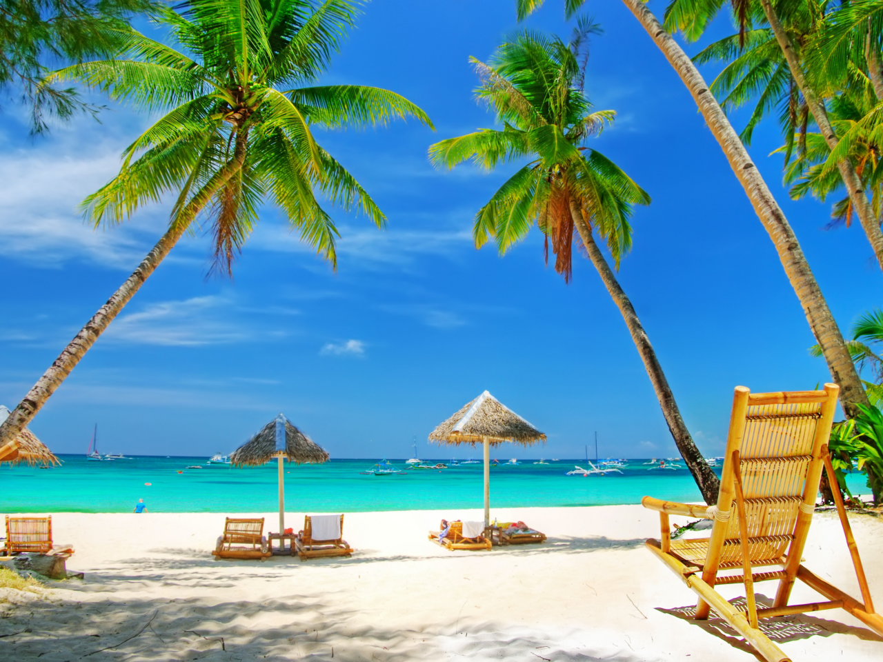 песок, пальмы, пляж, море, отдых, зонтики