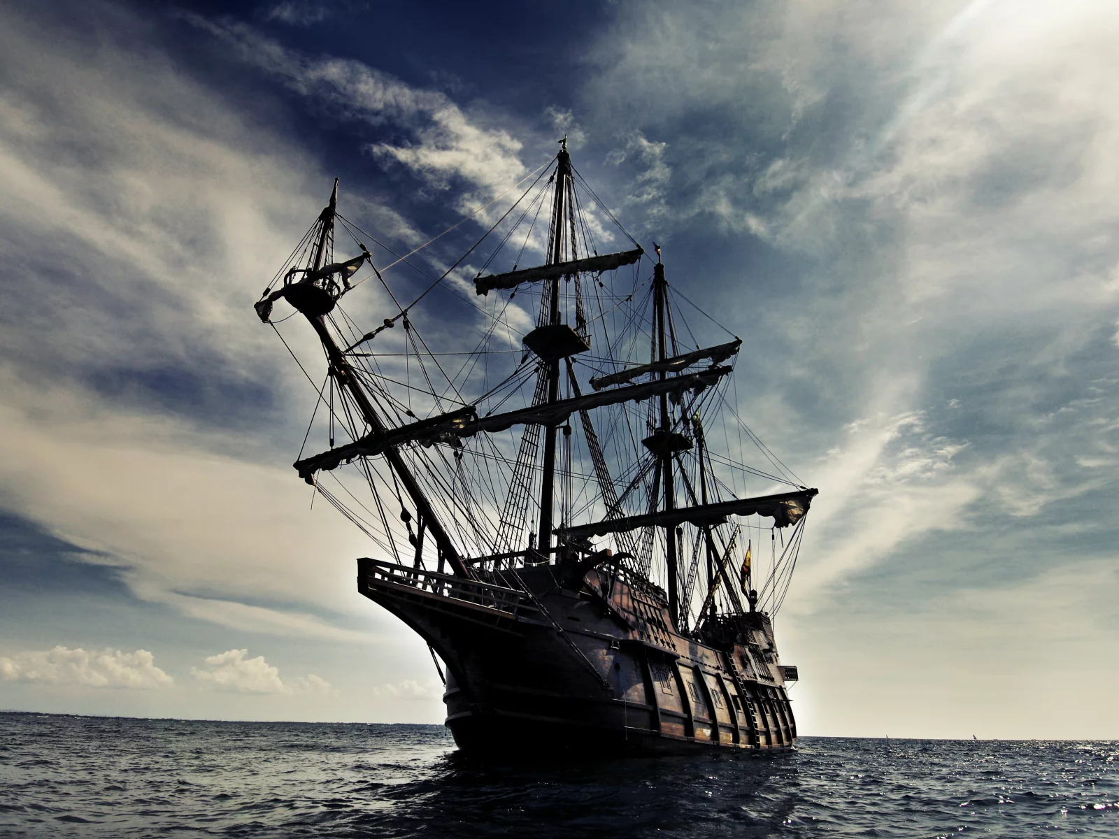 волны, небо, пейзаж, корабль, море, галеон, облака, парусник
