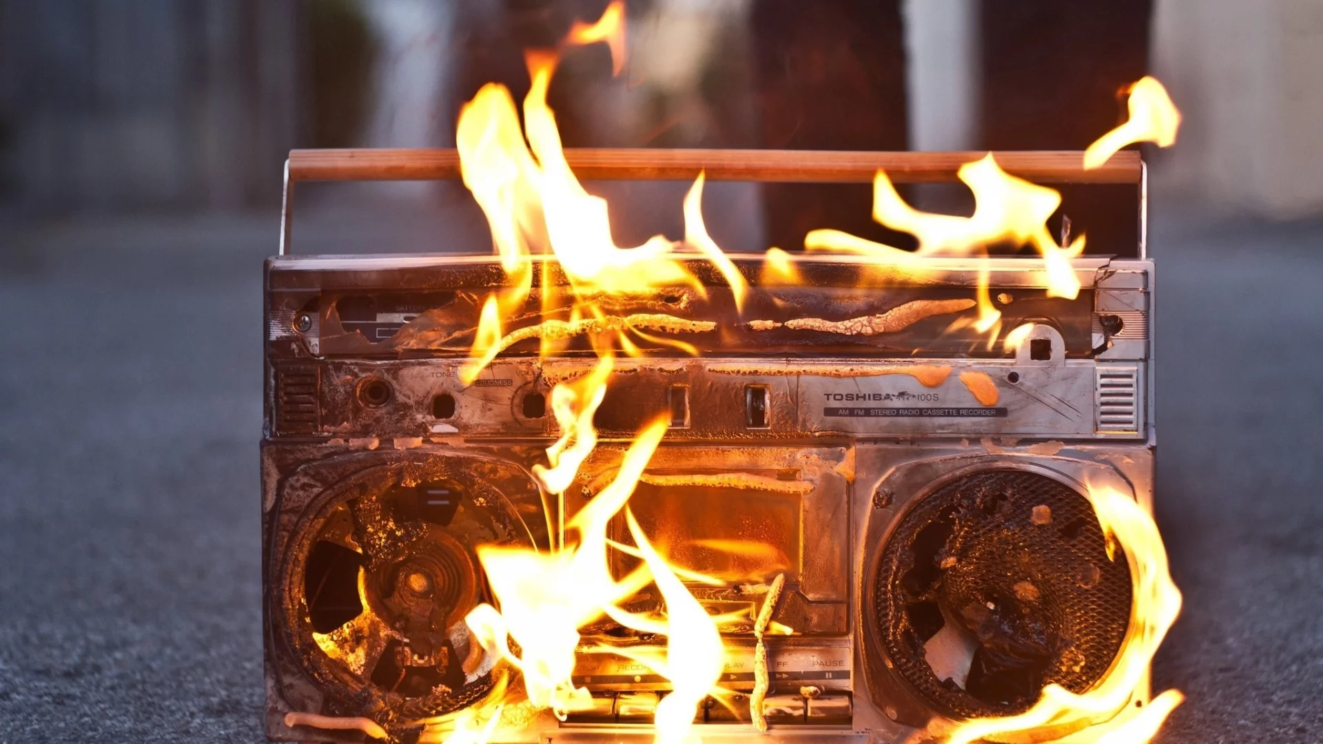 on, fire, boombox