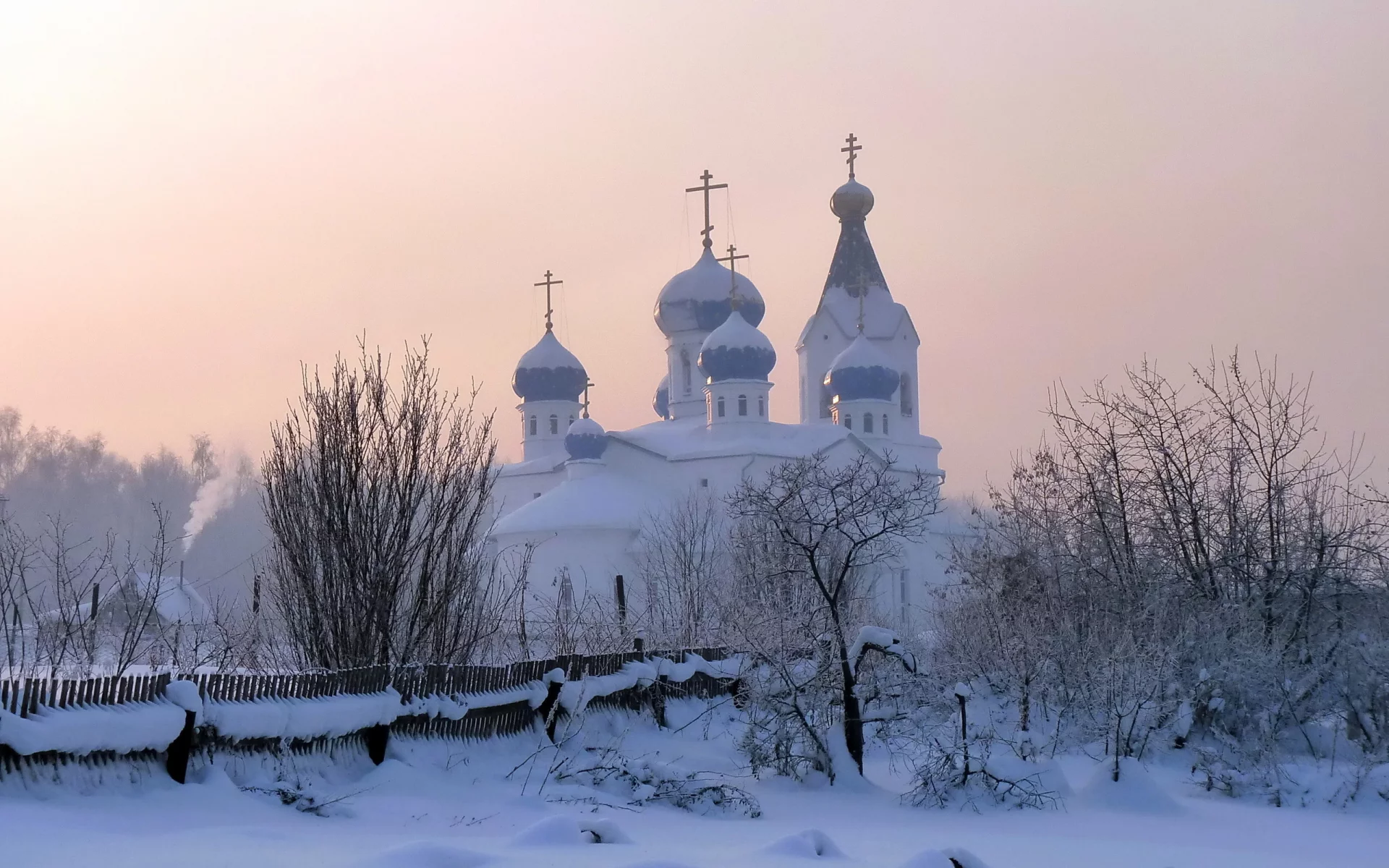 снег, церковь, зима