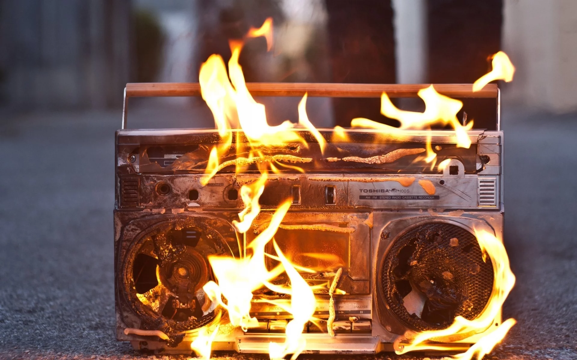 on, fire, boombox