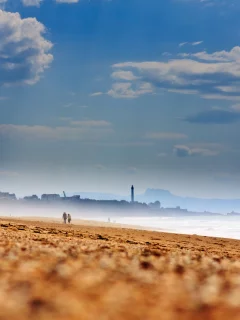 песок, побережье, горизонт, природа, пляж, море, небо, люди, берег