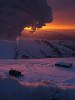 горы, зима, лед, снег