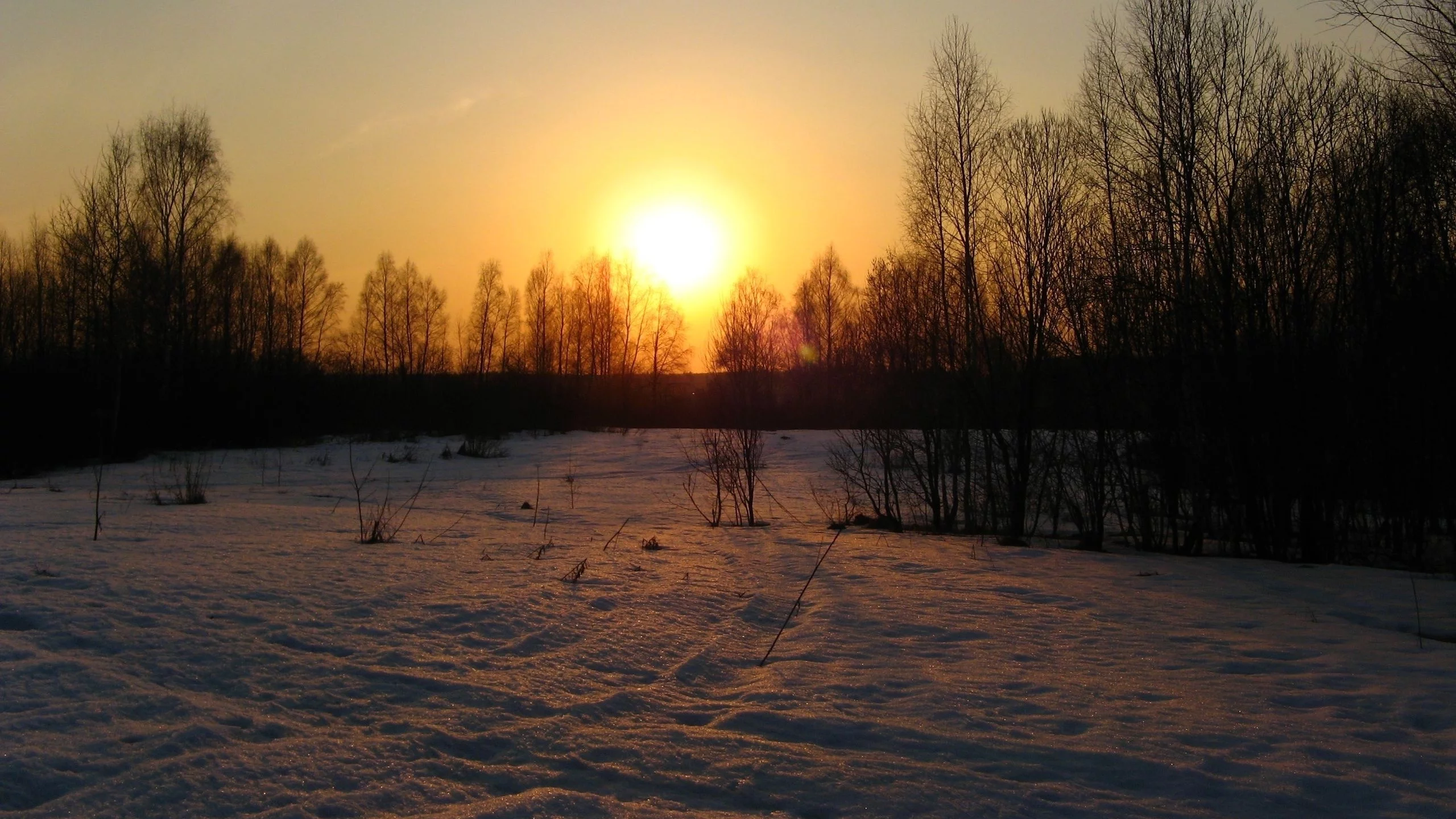закат, снег