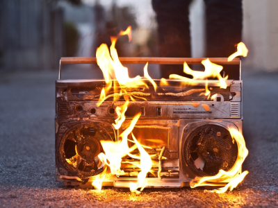 on, fire, boombox