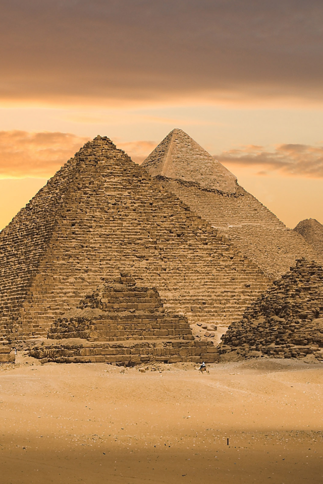 огромные, египет, закат, пирамиды