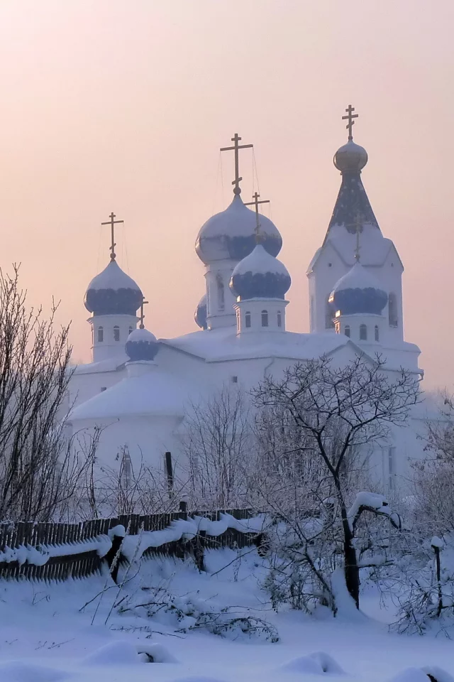 снег, церковь, зима