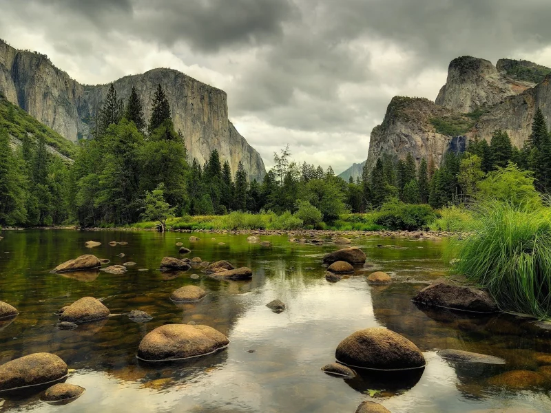 горы, вода, камни, лес