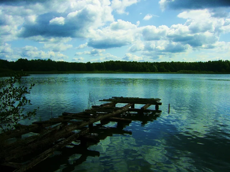 озеро, вода, облака, мост