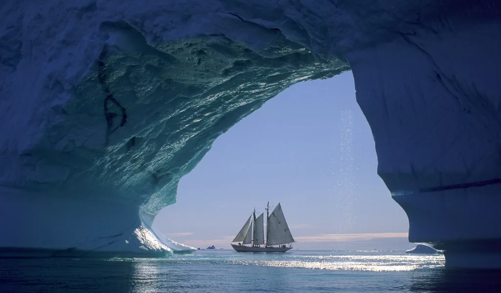 парусник, море, лед, корабль