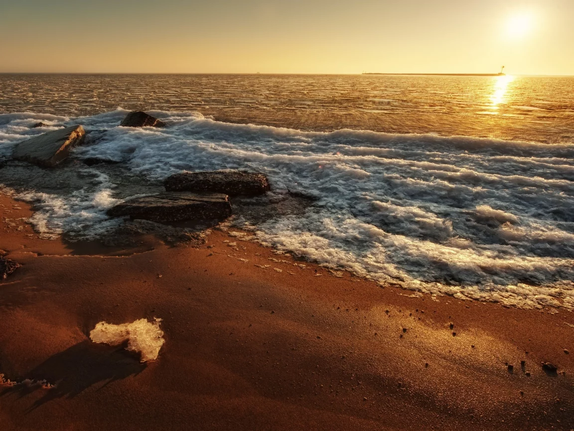 море, закат, солнце, пляж