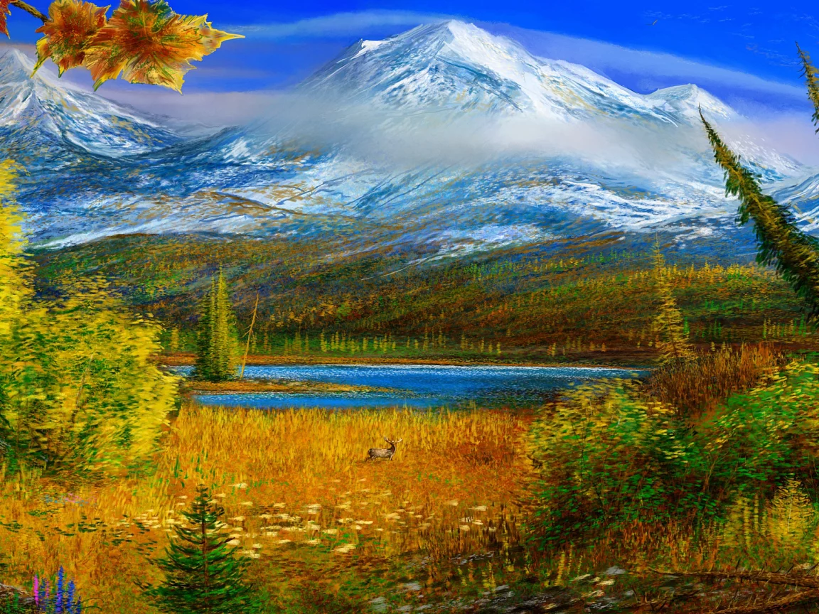 картина, осень, горы