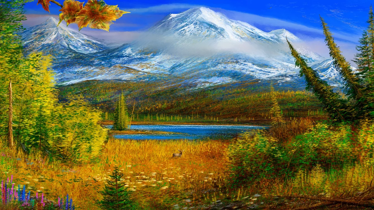 картина, осень, горы