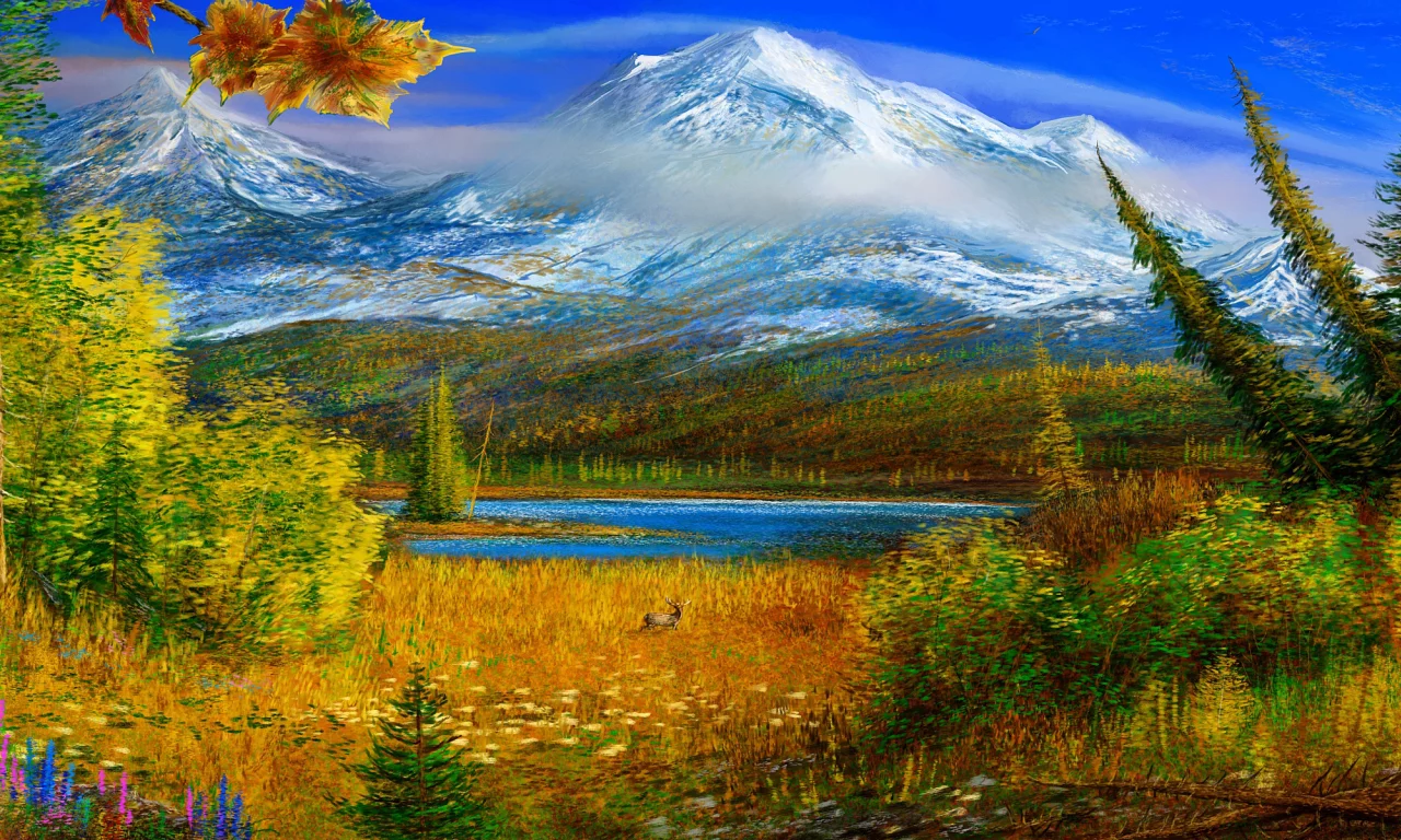 картина, осень, горы