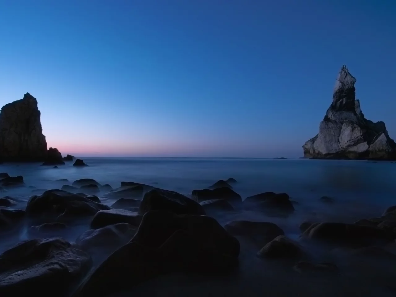 скалы, сумерки, море