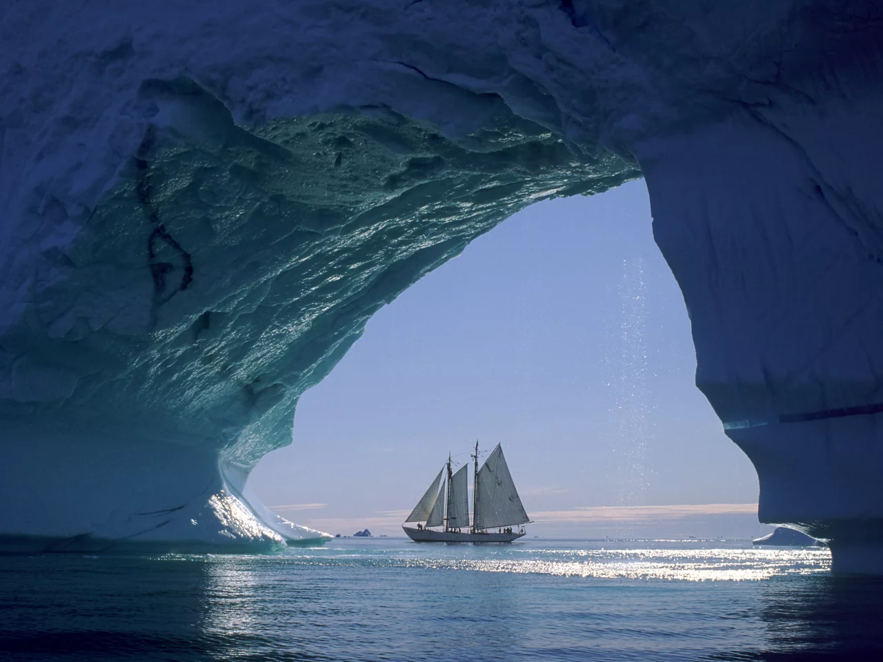 парусник, море, лед, корабль