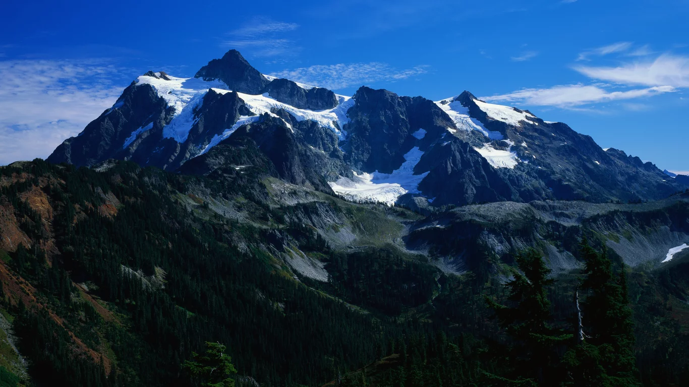 лес, панорама, небо, горы, снег