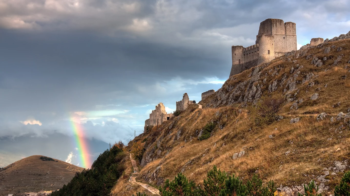 развалины, радуга, италия, крепость