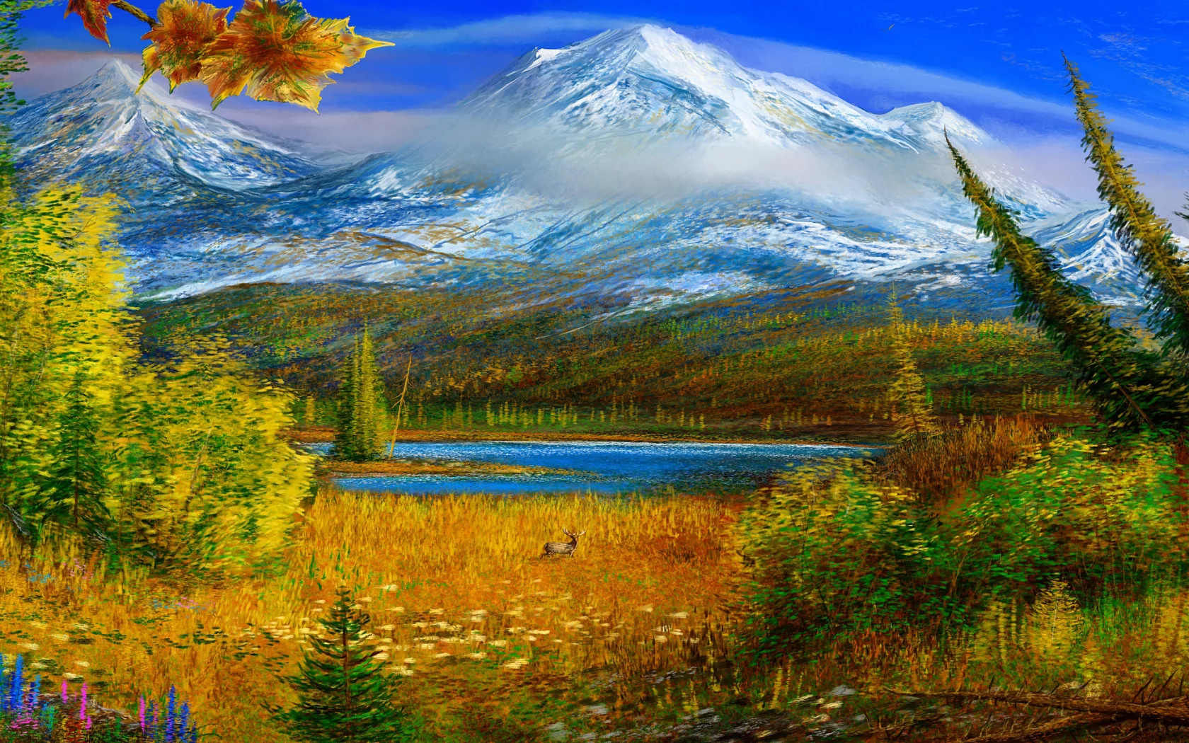картина, осень, горы
