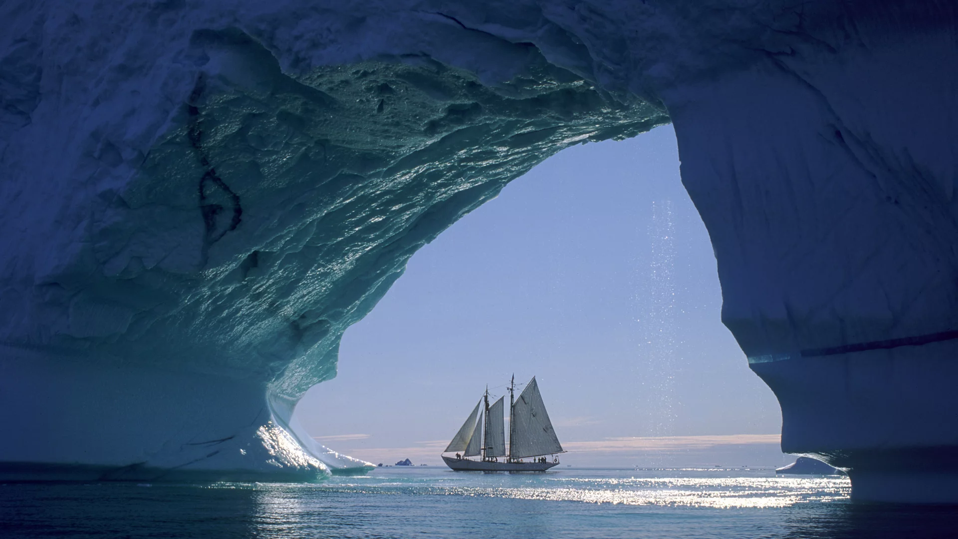 парусник, море, лед, корабль