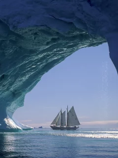 парусник, море, лед, корабль