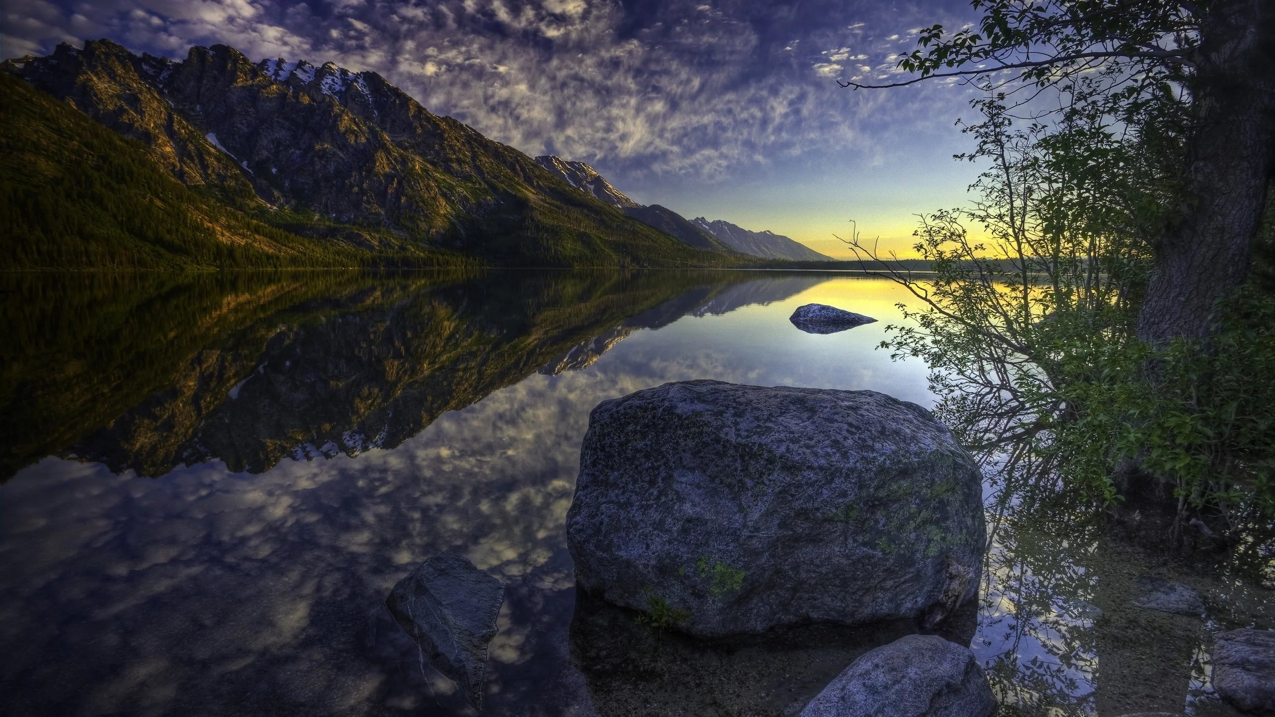 камень, вода, берег, небо, закат