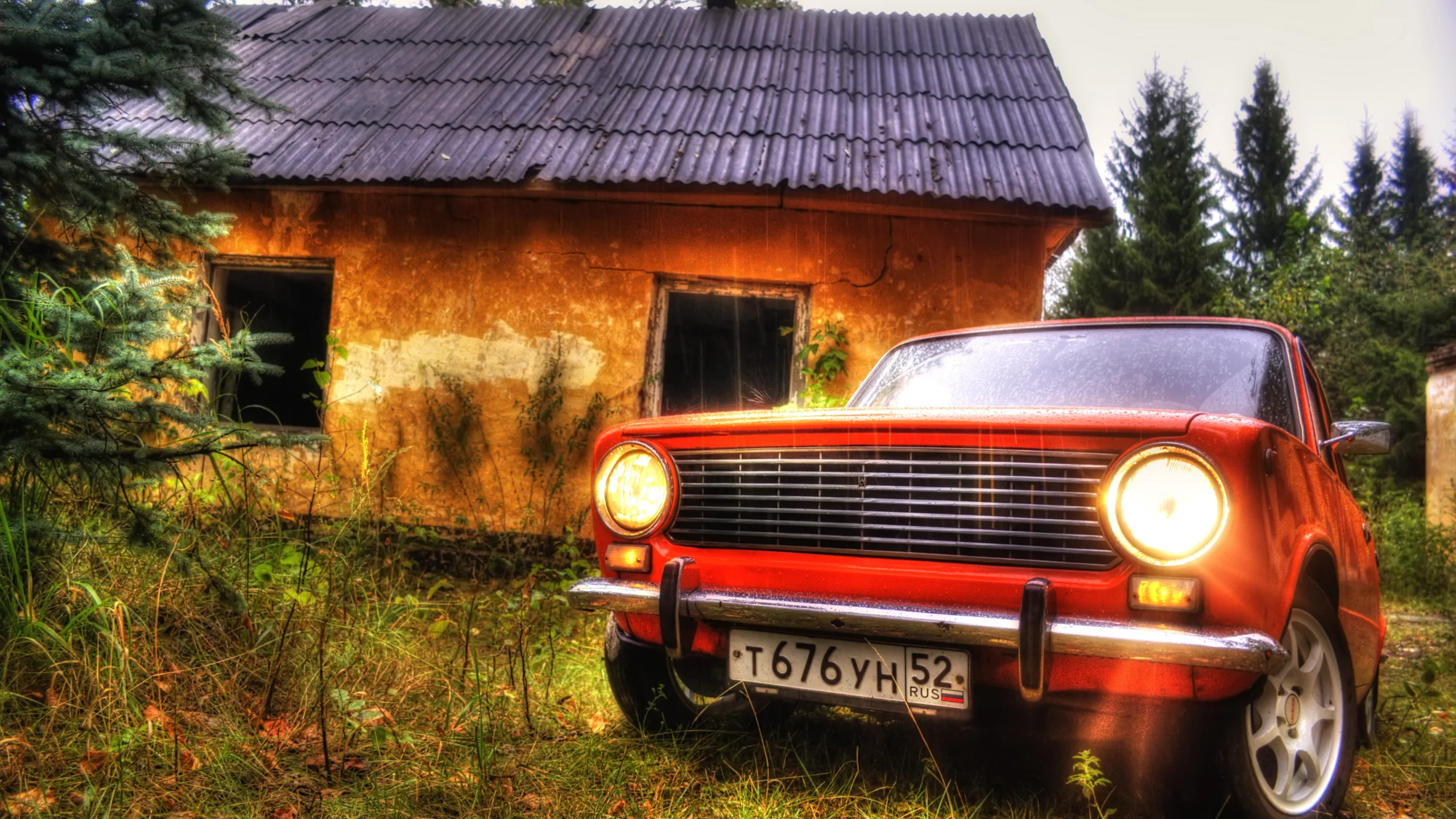 машины, ваз, лес, дом, hdr, авто, автомобили