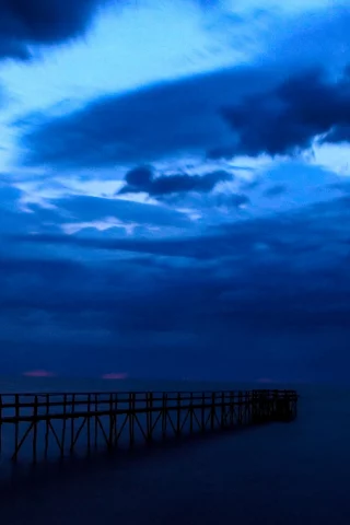 синий, небо, море