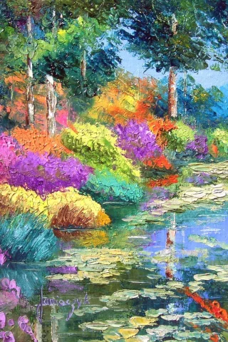дерево, природа, пейзаж, домик, разноцветные, цветы, радуга, яркие, деревья, дом