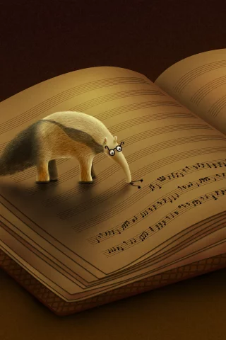 ноты, книга, муравьед