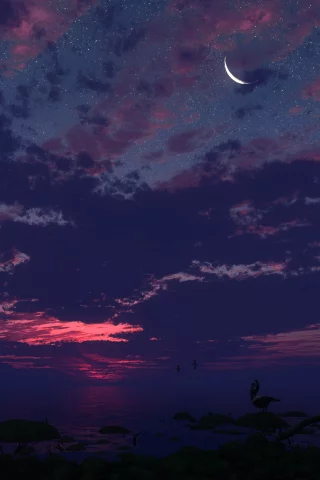 небо, луна, закат