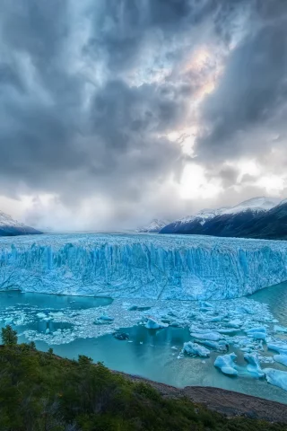 лес, горы, пейзаж, айсберг, вода