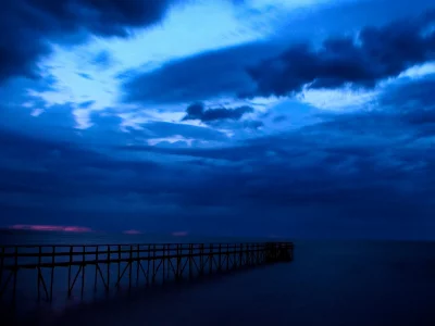 синий, небо, море