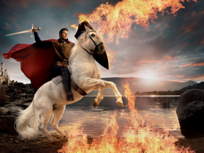 огонь, принц на белом коне, замок, меч, дэвид бекхэм, пламя, плащ